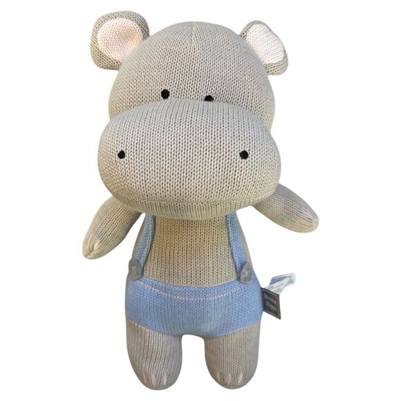 Living Textiles Grey Hippo Toy Rattle Stuffed Animal NWOT - Picture 1 of 5
